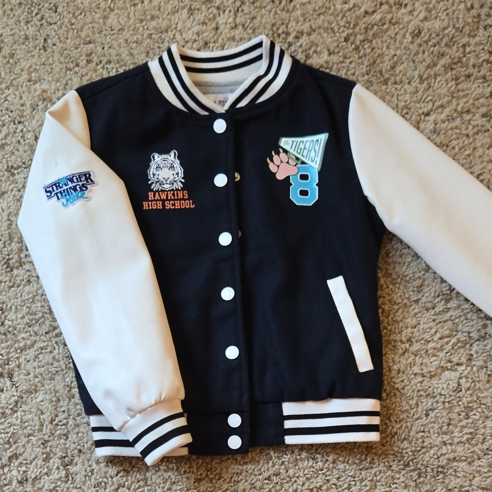 Black and White Varsity Jacket with Patches